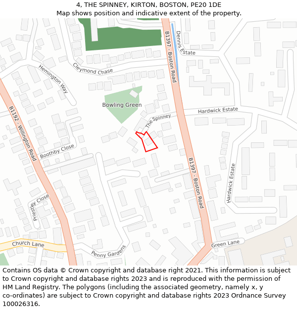 4, THE SPINNEY, KIRTON, BOSTON, PE20 1DE: Location map and indicative extent of plot