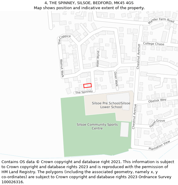 4, THE SPINNEY, SILSOE, BEDFORD, MK45 4GS: Location map and indicative extent of plot