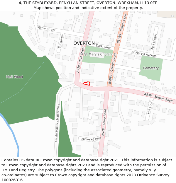 4, THE STABLEYARD, PENYLLAN STREET, OVERTON, WREXHAM, LL13 0EE: Location map and indicative extent of plot