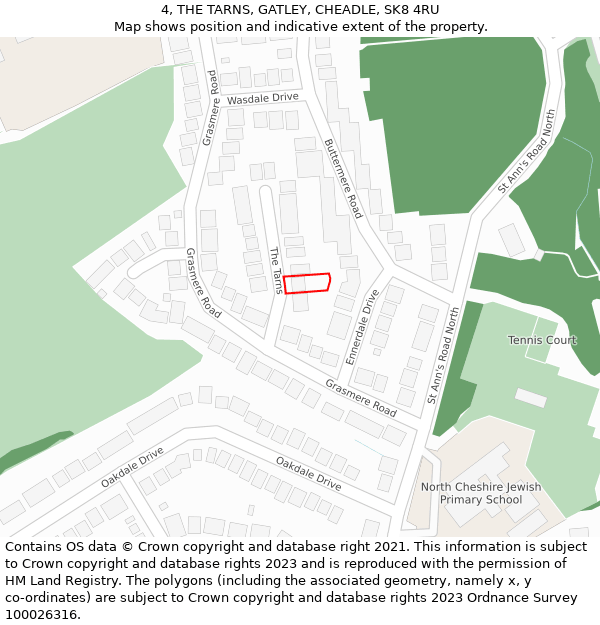 4, THE TARNS, GATLEY, CHEADLE, SK8 4RU: Location map and indicative extent of plot