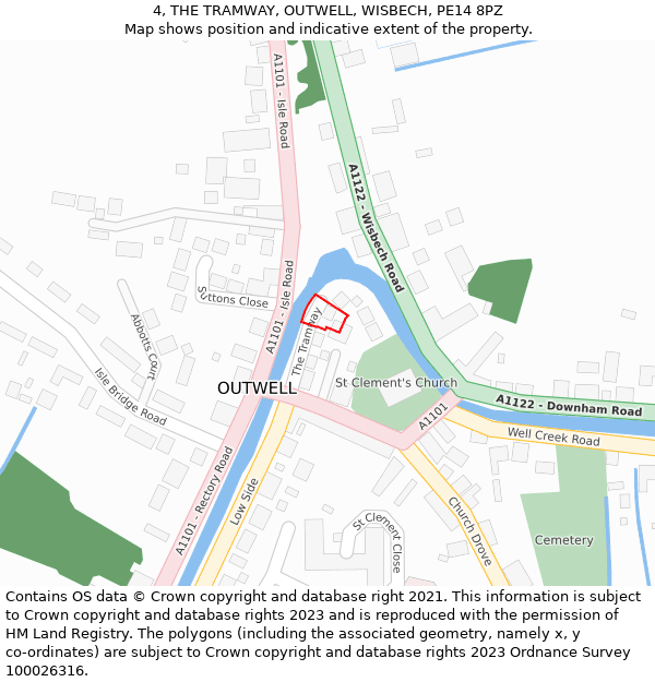 4, THE TRAMWAY, OUTWELL, WISBECH, PE14 8PZ: Location map and indicative extent of plot