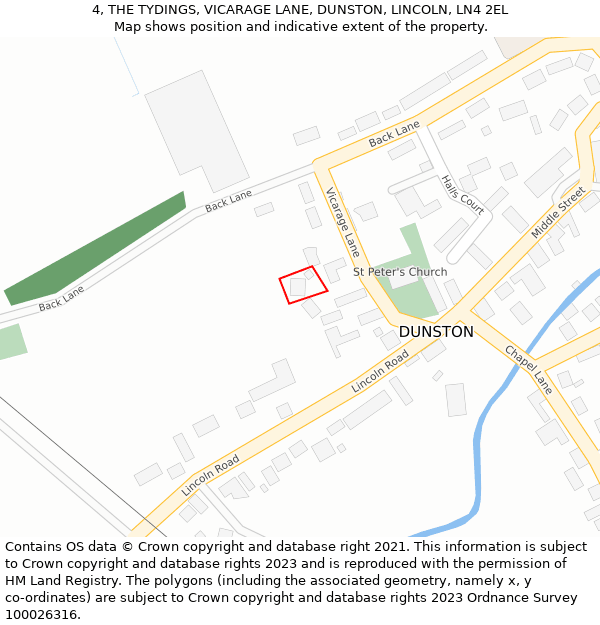 4, THE TYDINGS, VICARAGE LANE, DUNSTON, LINCOLN, LN4 2EL: Location map and indicative extent of plot