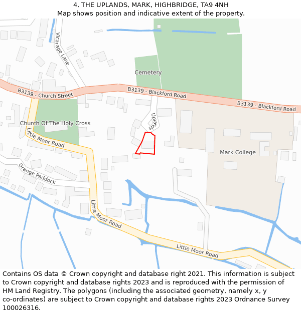 4, THE UPLANDS, MARK, HIGHBRIDGE, TA9 4NH: Location map and indicative extent of plot