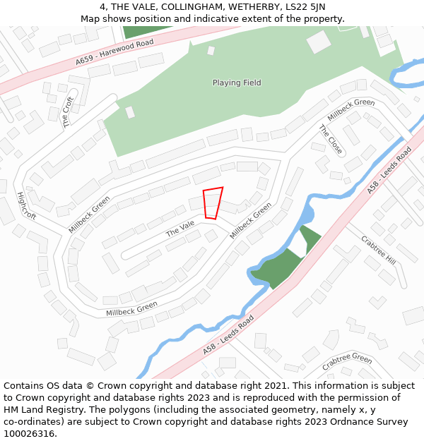 4, THE VALE, COLLINGHAM, WETHERBY, LS22 5JN: Location map and indicative extent of plot