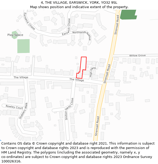 4, THE VILLAGE, EARSWICK, YORK, YO32 9SL: Location map and indicative extent of plot