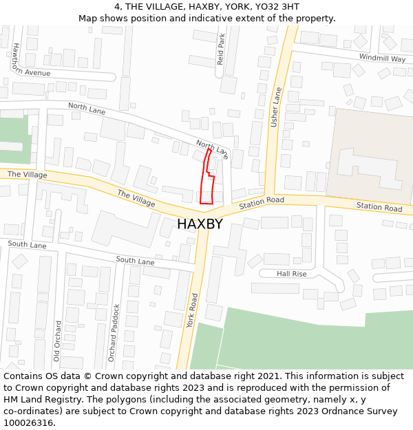 4, THE VILLAGE, HAXBY, YORK, YO32 3HT: Location map and indicative extent of plot