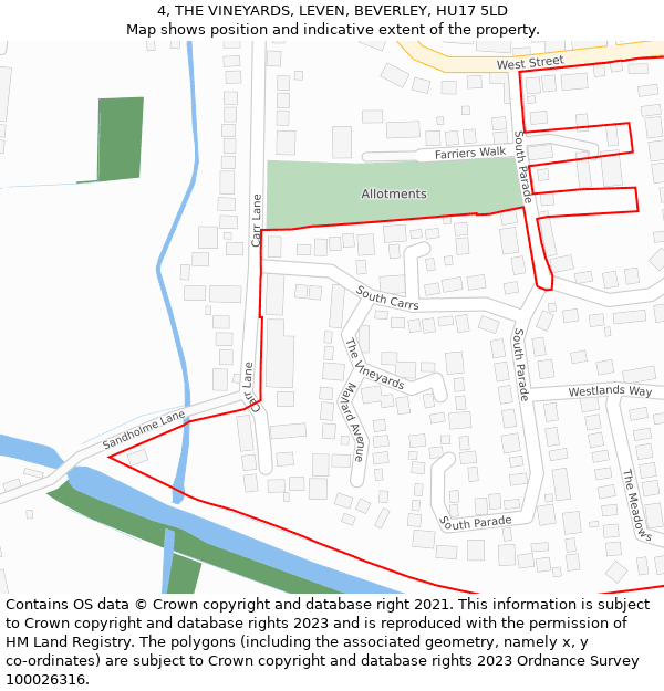 4, THE VINEYARDS, LEVEN, BEVERLEY, HU17 5LD: Location map and indicative extent of plot