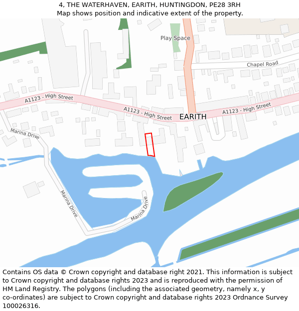 4, THE WATERHAVEN, EARITH, HUNTINGDON, PE28 3RH: Location map and indicative extent of plot