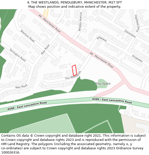 4, THE WESTLANDS, PENDLEBURY, MANCHESTER, M27 5FT: Location map and indicative extent of plot