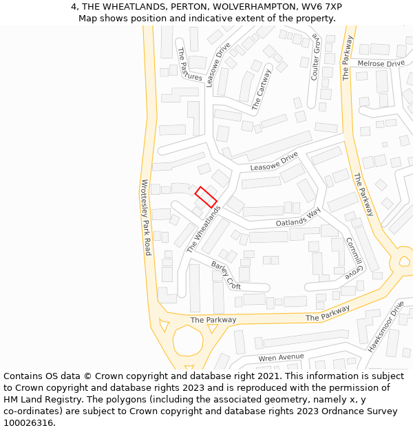 4, THE WHEATLANDS, PERTON, WOLVERHAMPTON, WV6 7XP: Location map and indicative extent of plot