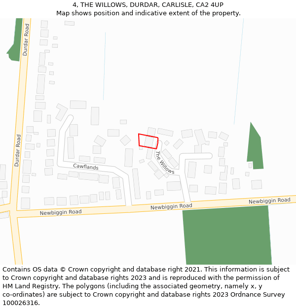 4, THE WILLOWS, DURDAR, CARLISLE, CA2 4UP: Location map and indicative extent of plot