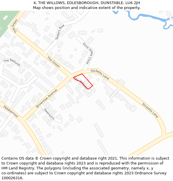 4, THE WILLOWS, EDLESBOROUGH, DUNSTABLE, LU6 2JH: Location map and indicative extent of plot