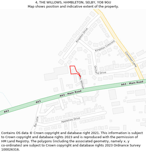 4, THE WILLOWS, HAMBLETON, SELBY, YO8 9GU: Location map and indicative extent of plot