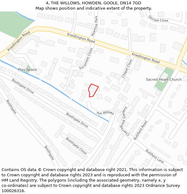 4, THE WILLOWS, HOWDEN, GOOLE, DN14 7GD: Location map and indicative extent of plot