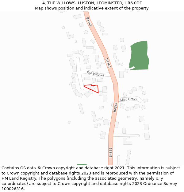 4, THE WILLOWS, LUSTON, LEOMINSTER, HR6 0DF: Location map and indicative extent of plot