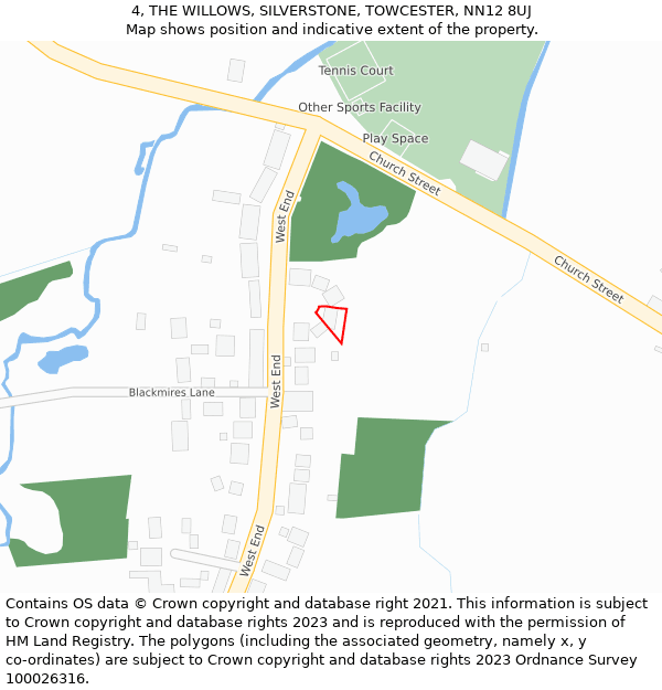 4, THE WILLOWS, SILVERSTONE, TOWCESTER, NN12 8UJ: Location map and indicative extent of plot