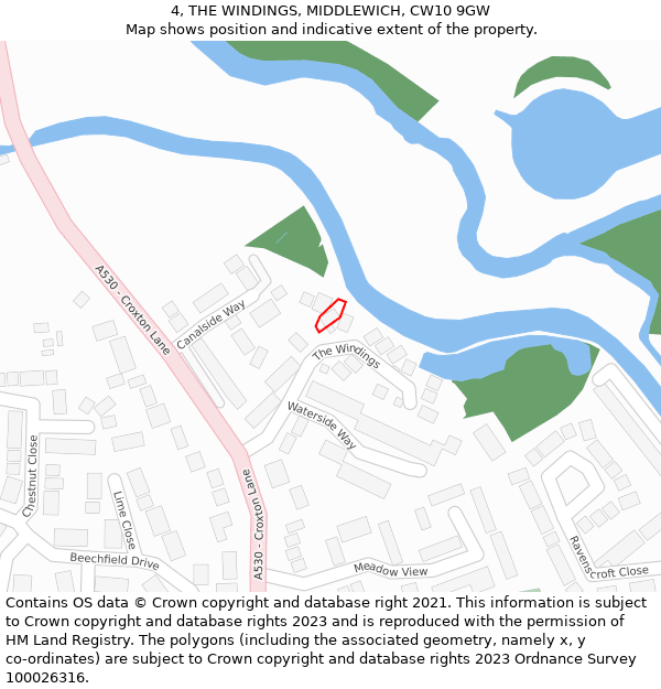 4, THE WINDINGS, MIDDLEWICH, CW10 9GW: Location map and indicative extent of plot