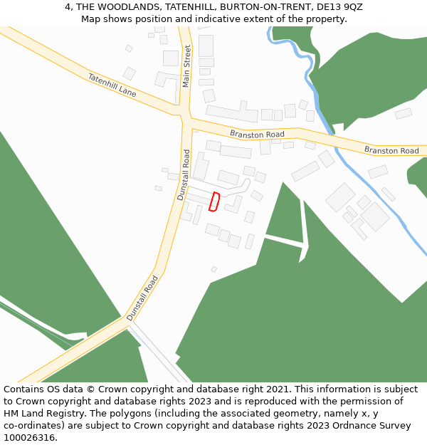 4, THE WOODLANDS, TATENHILL, BURTON-ON-TRENT, DE13 9QZ: Location map and indicative extent of plot