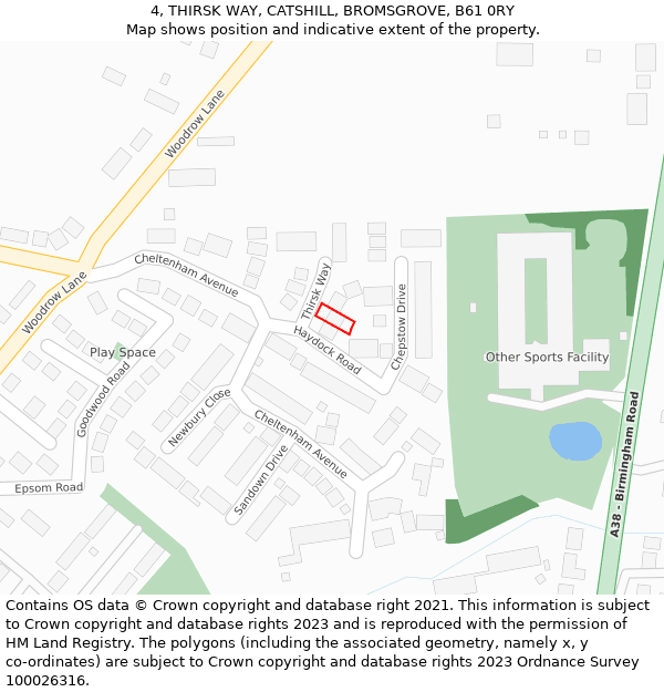 4, THIRSK WAY, CATSHILL, BROMSGROVE, B61 0RY: Location map and indicative extent of plot