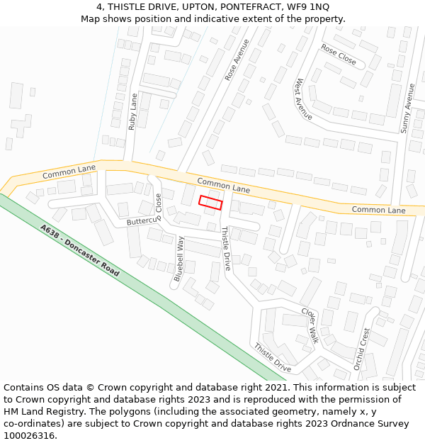 4, THISTLE DRIVE, UPTON, PONTEFRACT, WF9 1NQ: Location map and indicative extent of plot