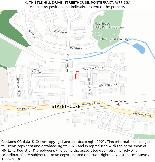 4, THISTLE HILL DRIVE, STREETHOUSE, PONTEFRACT, WF7 6GA: Location map and indicative extent of plot