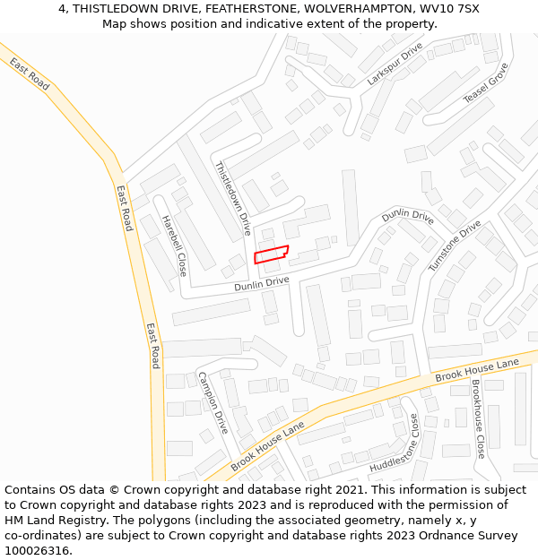 4, THISTLEDOWN DRIVE, FEATHERSTONE, WOLVERHAMPTON, WV10 7SX: Location map and indicative extent of plot