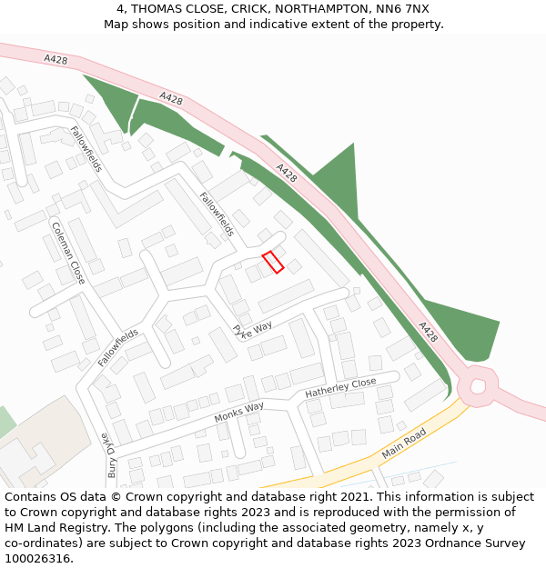 4, THOMAS CLOSE, CRICK, NORTHAMPTON, NN6 7NX: Location map and indicative extent of plot