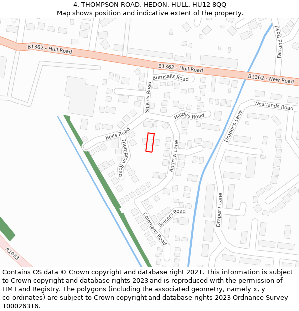 4, THOMPSON ROAD, HEDON, HULL, HU12 8QQ: Location map and indicative extent of plot