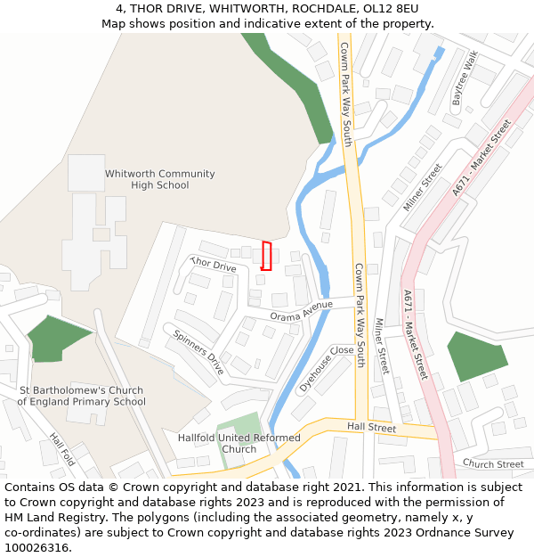 4, THOR DRIVE, WHITWORTH, ROCHDALE, OL12 8EU: Location map and indicative extent of plot