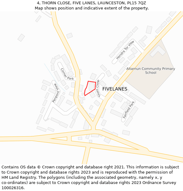 4, THORN CLOSE, FIVE LANES, LAUNCESTON, PL15 7QZ: Location map and indicative extent of plot