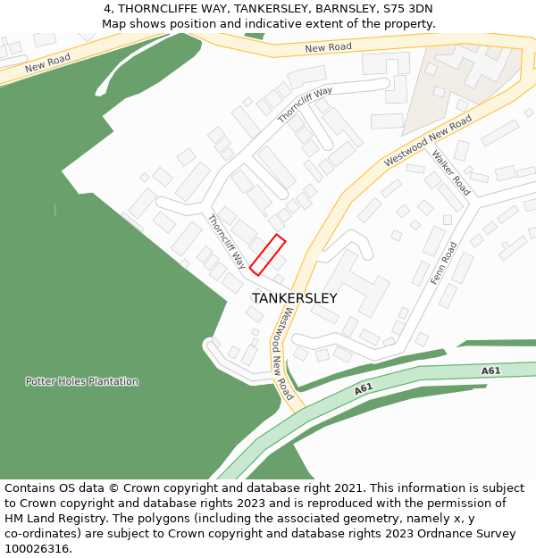 4, THORNCLIFFE WAY, TANKERSLEY, BARNSLEY, S75 3DN: Location map and indicative extent of plot