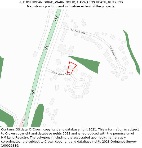 4, THORNDEAN DRIVE, WARNINGLID, HAYWARDS HEATH, RH17 5SX: Location map and indicative extent of plot