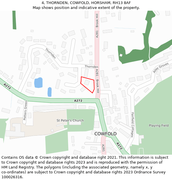 4, THORNDEN, COWFOLD, HORSHAM, RH13 8AF: Location map and indicative extent of plot