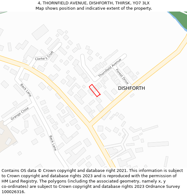 4, THORNFIELD AVENUE, DISHFORTH, THIRSK, YO7 3LX: Location map and indicative extent of plot