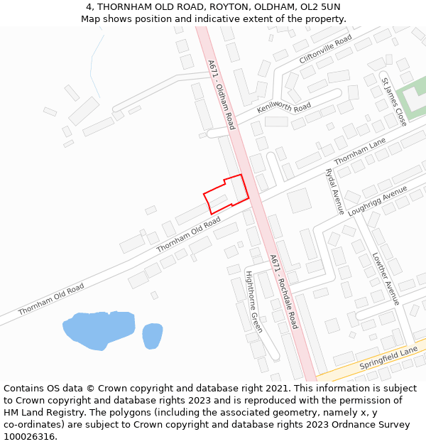 4, THORNHAM OLD ROAD, ROYTON, OLDHAM, OL2 5UN: Location map and indicative extent of plot