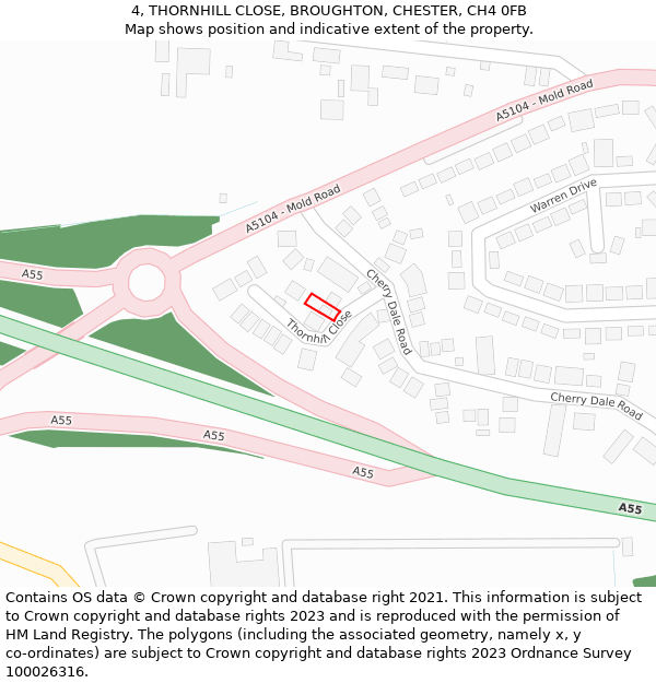 4, THORNHILL CLOSE, BROUGHTON, CHESTER, CH4 0FB: Location map and indicative extent of plot