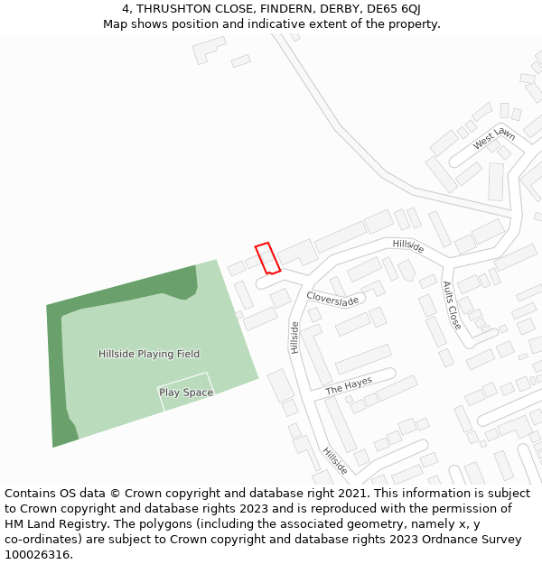 4, THRUSHTON CLOSE, FINDERN, DERBY, DE65 6QJ: Location map and indicative extent of plot