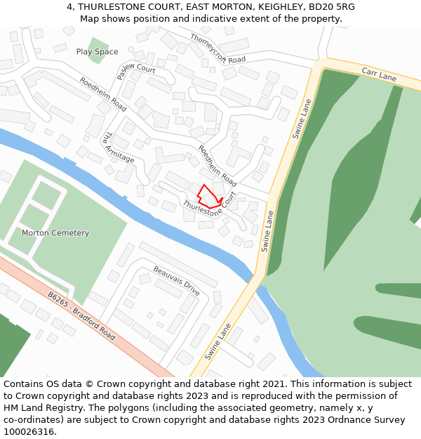 4, THURLESTONE COURT, EAST MORTON, KEIGHLEY, BD20 5RG: Location map and indicative extent of plot