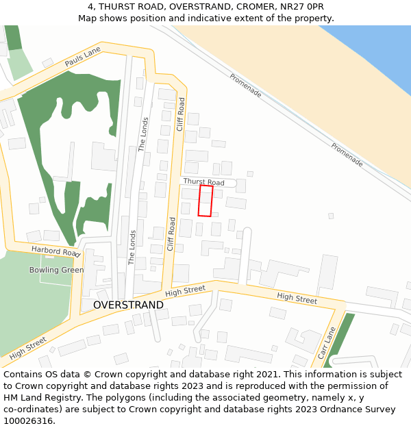 4, THURST ROAD, OVERSTRAND, CROMER, NR27 0PR: Location map and indicative extent of plot