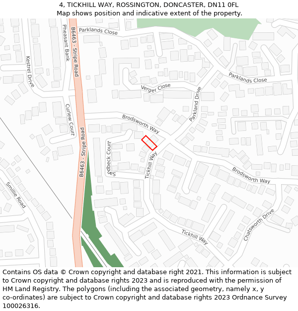 4, TICKHILL WAY, ROSSINGTON, DONCASTER, DN11 0FL: Location map and indicative extent of plot