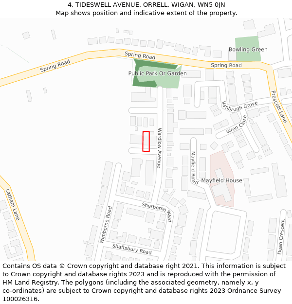 4, TIDESWELL AVENUE, ORRELL, WIGAN, WN5 0JN: Location map and indicative extent of plot