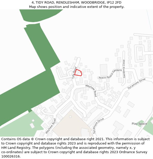 4, TIDY ROAD, RENDLESHAM, WOODBRIDGE, IP12 2FD: Location map and indicative extent of plot