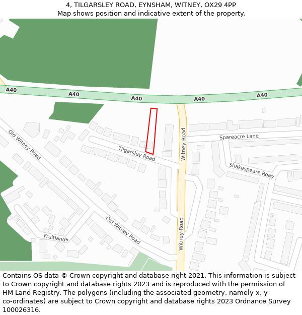 4, TILGARSLEY ROAD, EYNSHAM, WITNEY, OX29 4PP: Location map and indicative extent of plot