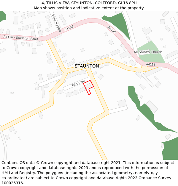 4, TILLIS VIEW, STAUNTON, COLEFORD, GL16 8PH: Location map and indicative extent of plot