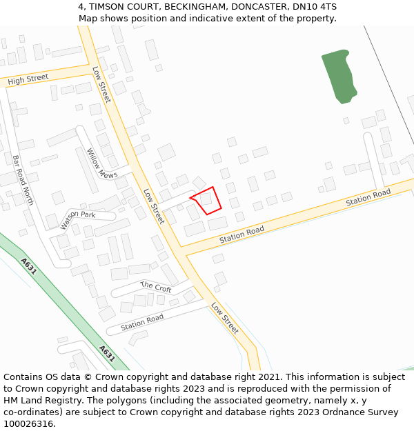 4, TIMSON COURT, BECKINGHAM, DONCASTER, DN10 4TS: Location map and indicative extent of plot