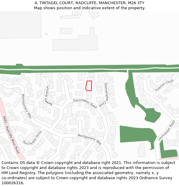 4, TINTAGEL COURT, RADCLIFFE, MANCHESTER, M26 3TY: Location map and indicative extent of plot