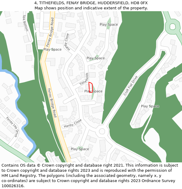 4, TITHEFIELDS, FENAY BRIDGE, HUDDERSFIELD, HD8 0FX: Location map and indicative extent of plot