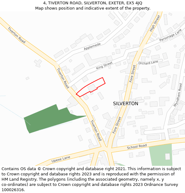 4, TIVERTON ROAD, SILVERTON, EXETER, EX5 4JQ: Location map and indicative extent of plot