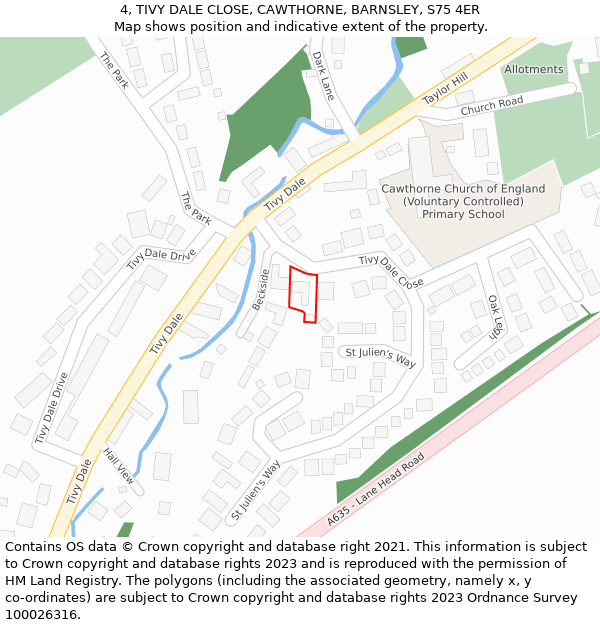 4, TIVY DALE CLOSE, CAWTHORNE, BARNSLEY, S75 4ER: Location map and indicative extent of plot