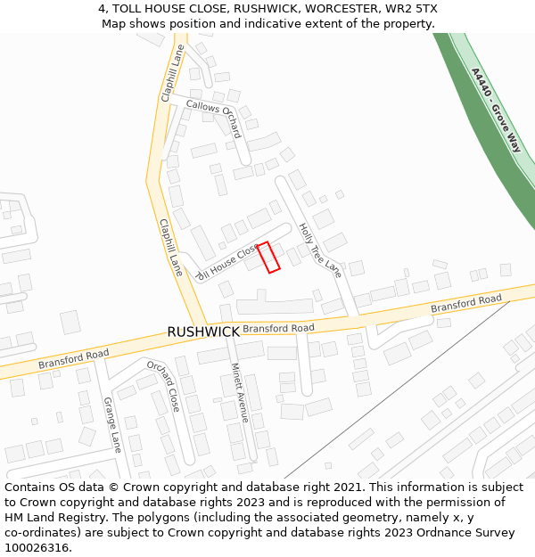 4, TOLL HOUSE CLOSE, RUSHWICK, WORCESTER, WR2 5TX: Location map and indicative extent of plot